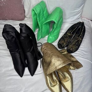 4 pairs of Stylish Footwear Collection - Black, Green, Gold boots